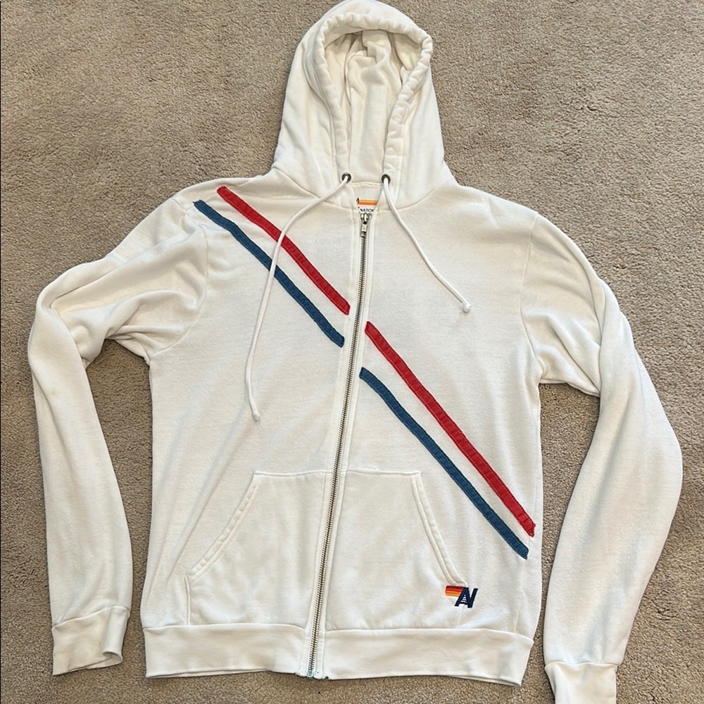 Aviator Nation White and Red Hoodie Sweatshirt